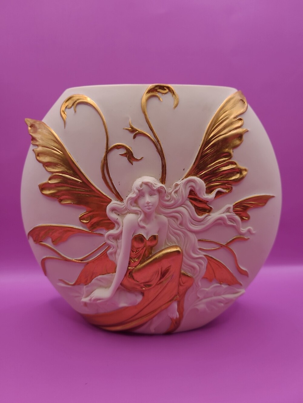 Design Toscano Fairy Vase Art Nouveau Mythical Figurine Ivory White Gold Resin
